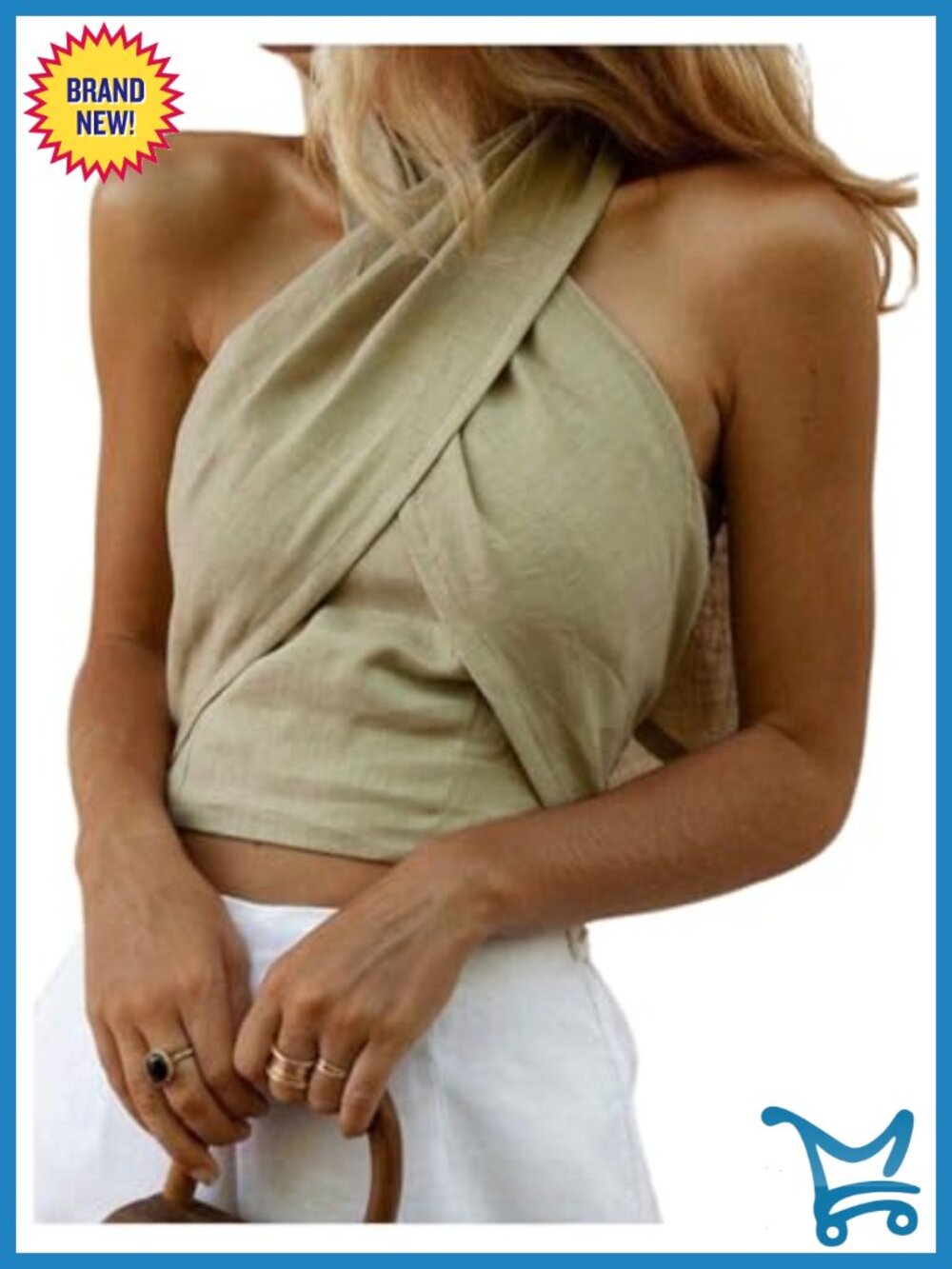 SweatyRocks Women's Polyester Halter Crop Top Crisscross Backless Sleeveless